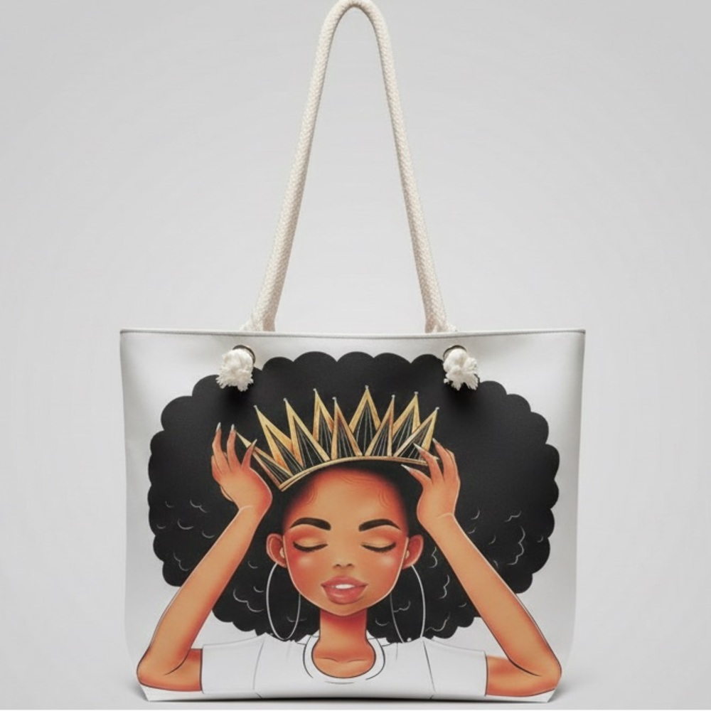 Stylish White Tote Bag with Artistic Design